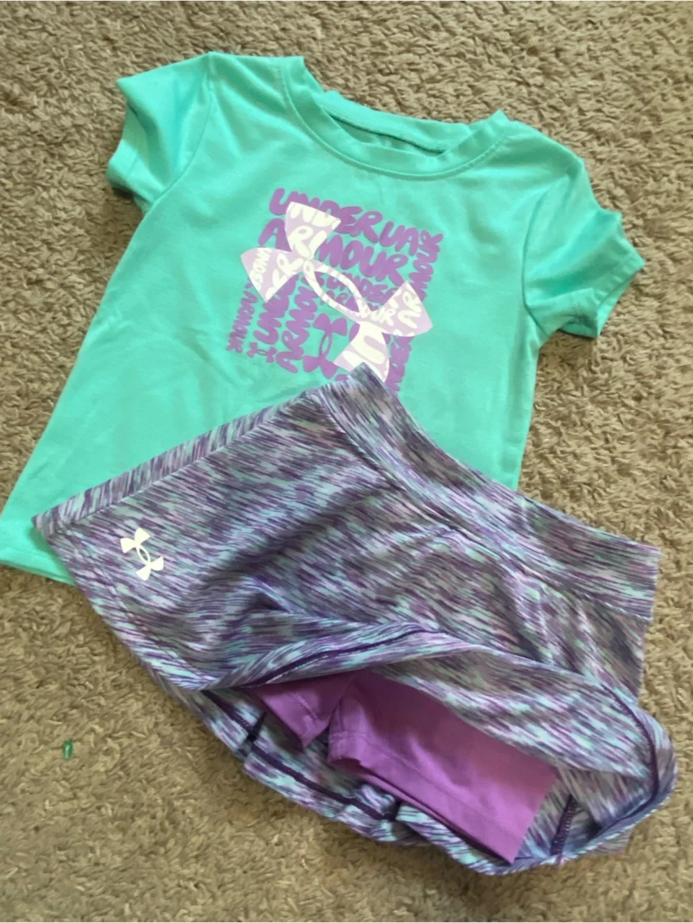 Under Armour Mint Green Swim Tee with Purple Patterned Shorts